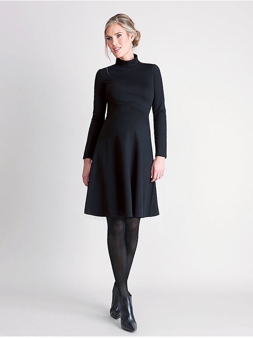 Seraphine Black Stretch High Neck A-line Dress Career Casual Maternity Size 8